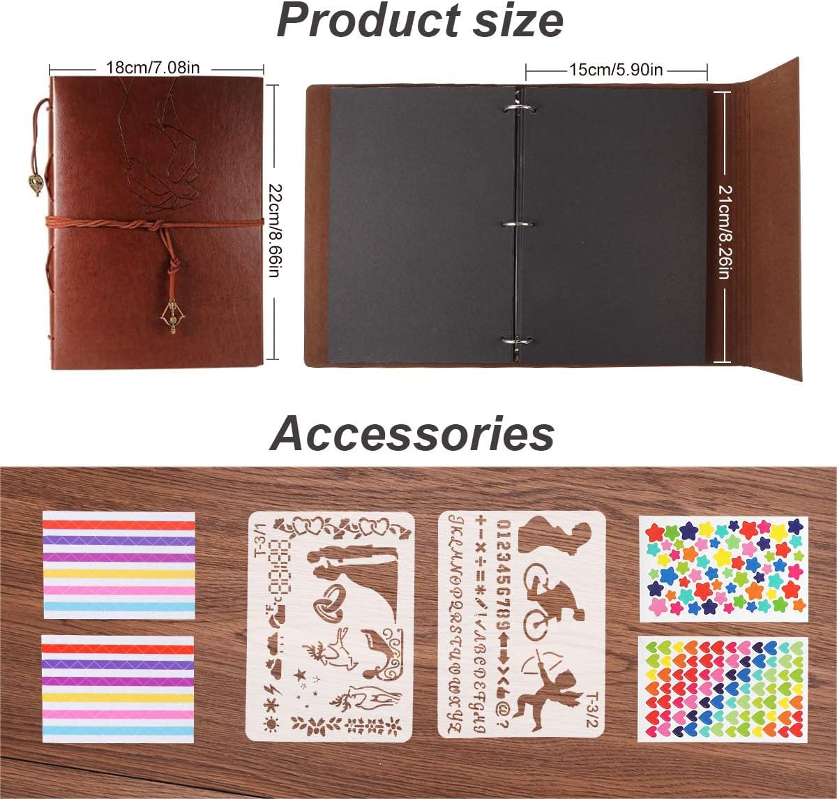 ThxMadam Leather Scaupbook Album 60 Pages Love Memory Photo Album,DIY Scrapbooking Supplies Kits for Couples Anniversary vintage Trave Birthday Scrapbook Photo Album 8.66x7.08 inch