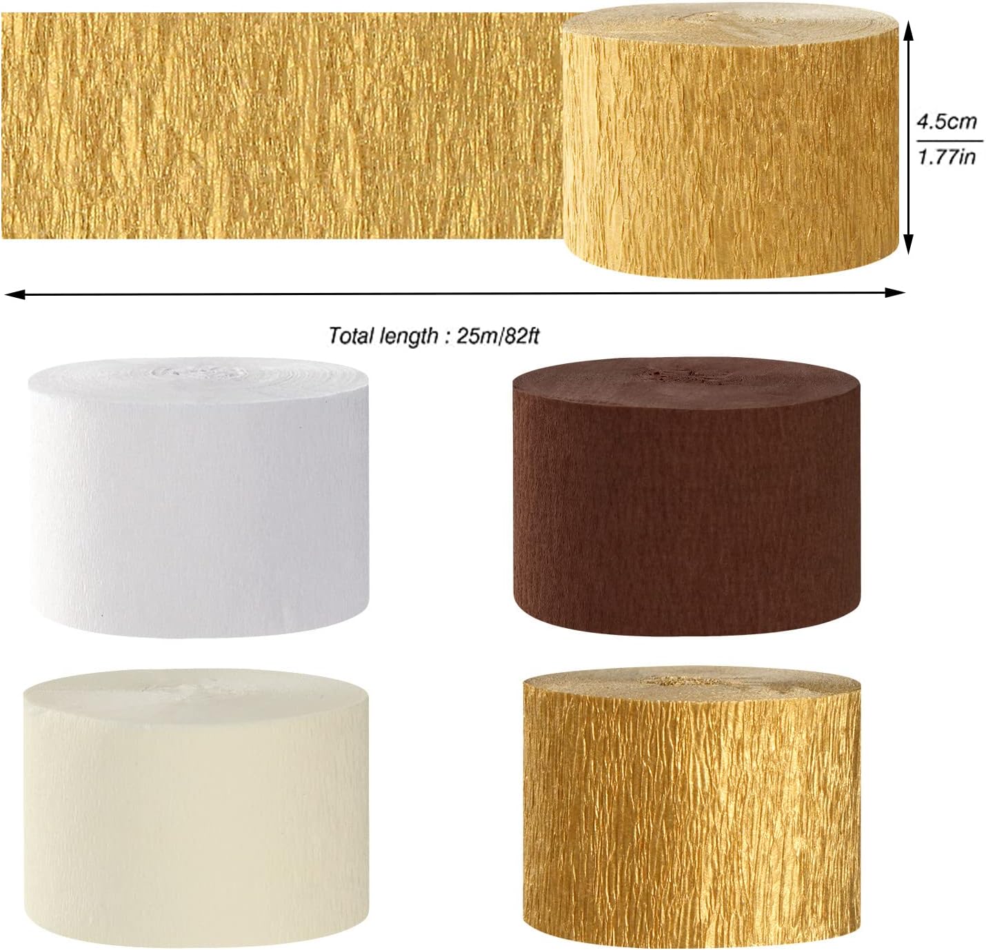 White-Brown Ivory-Gold Boho Party-Decorations Streamers - 8 Rolls Rustic Wedding Birthday Neutral Baby Bridal Shower Crepe Tissue Paper Streamer Bachelorette Engagement Garland Decor Panduola