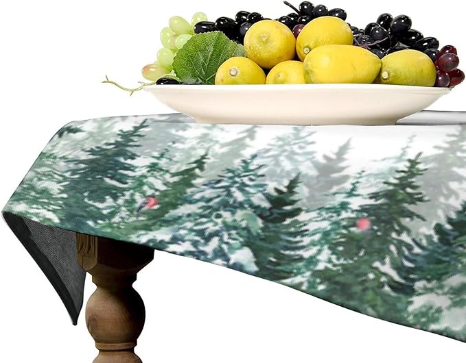 YCness Winter Forest Landscape Tablecloth, Green Christmas Snowflakes Nature Seasonal Decoration Table Cover for Winter Christmas Birthday Holiday Party Dinner, 60x120 Inch Rectangle