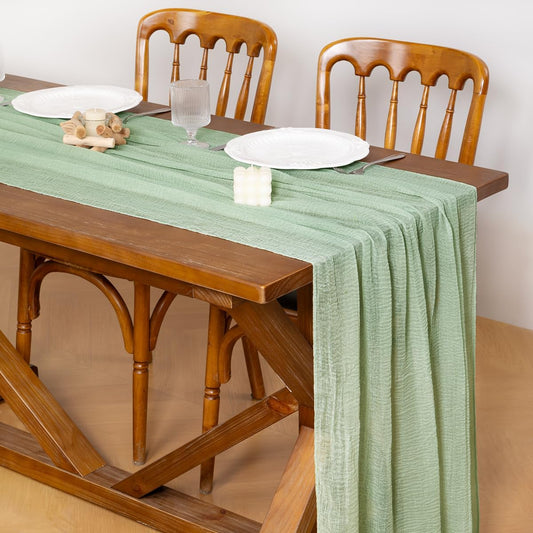 Socomi Sage Green Cheesecloth Table Runner Gauze Fall Thanksgiving 120 Inch Rustic Boho Cheese Cloth Runner for Wedding Party Baby Bridal Shower Centerpiece Decoration Holiday Home Decorations