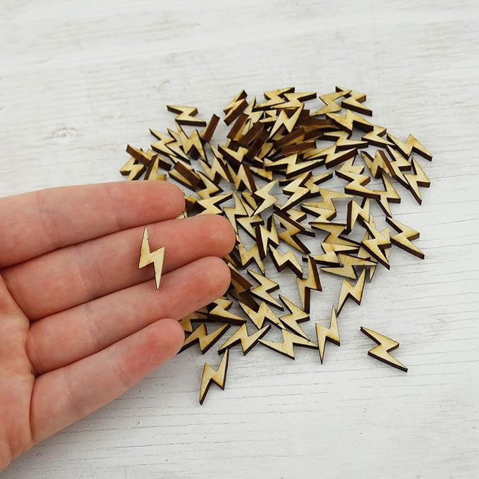 Confetti - Engraved Wood - Rustic Wooden Wedding Decor Party Table Scatter Decorations (Lightning Bolt)