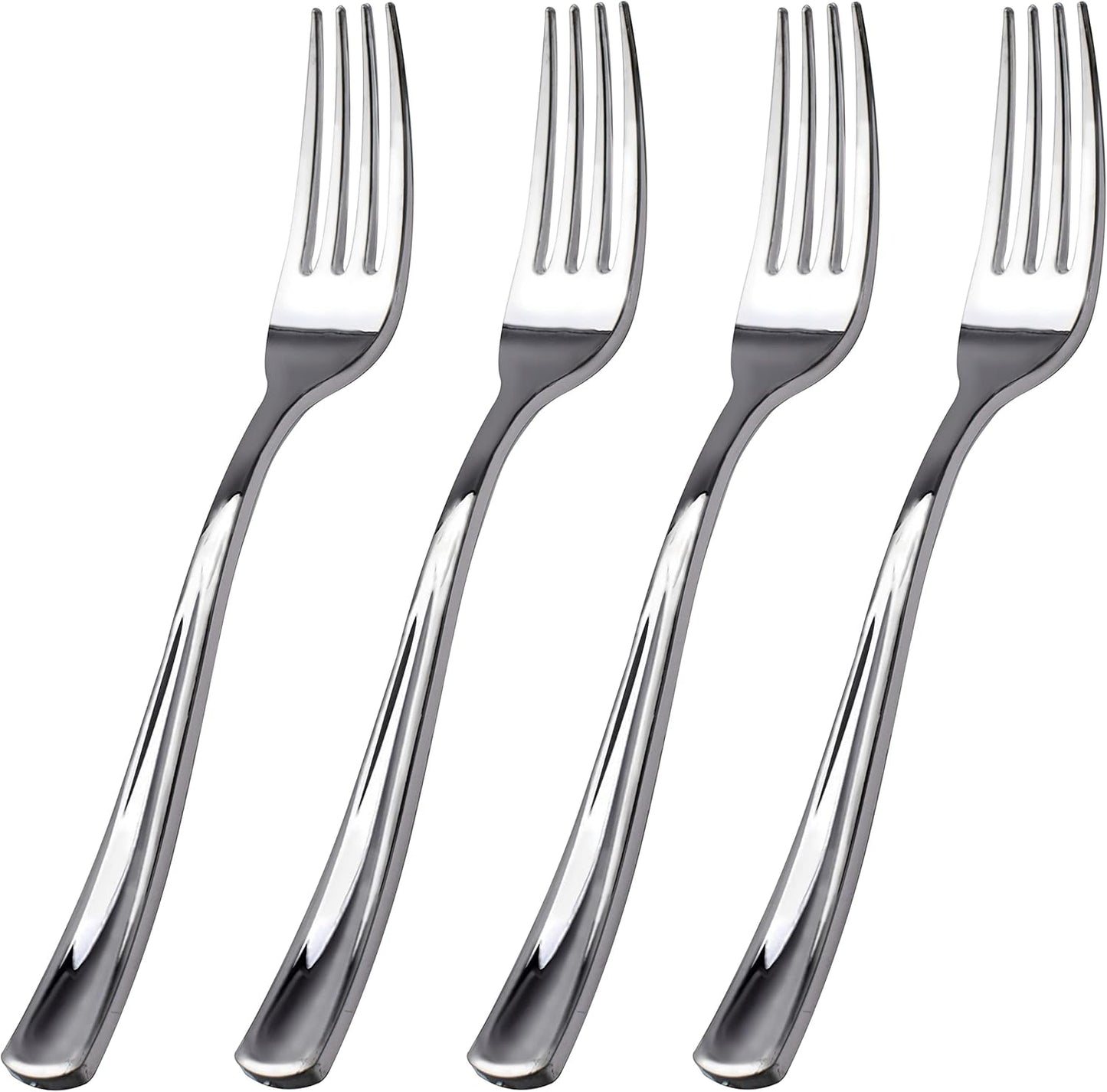 WDF 100 Piece Silver Plastic Forks - 7.4inch Silver Forks Disposable - Plastic Silverware for Dessert Cake - Heavy Duty Plastic Cutlery for Christmas Party or Daily Using