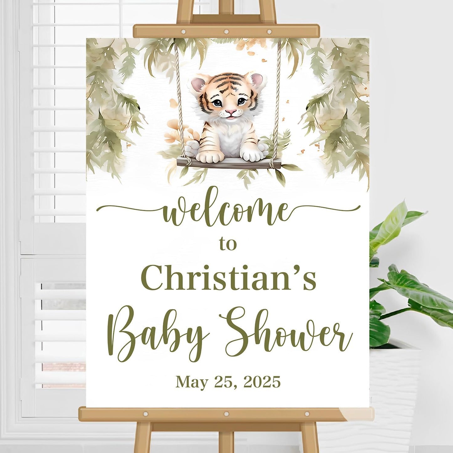 Personalized Baby Shower Welcome Sign, Tiger Baby Shower Welcome Sign, Safari Animals Baby Shower Sign, Baby Shower Welcome Sign With Stand, Wildflower Baby Shower Decorations