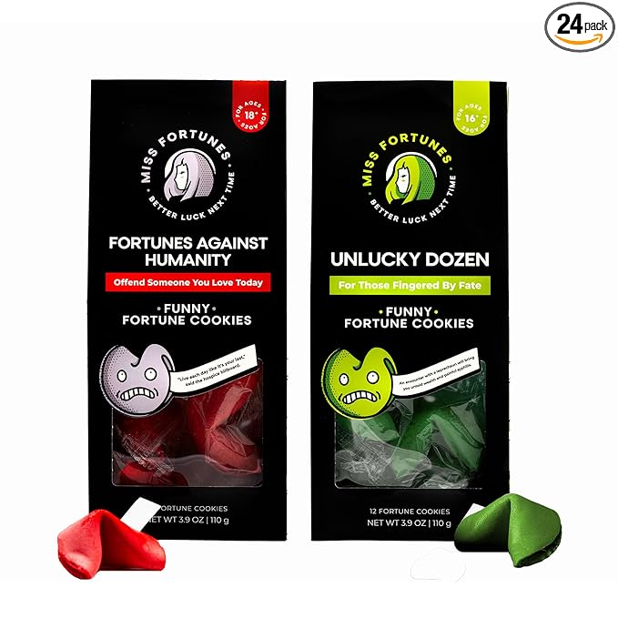 Miss Fortunes, Funny Fortune Cookies, The Two-Pack Shakur (Multi-pack of 2 Dozen Cookies) (Fortunes Against Humanity + Unlucky Dozen)