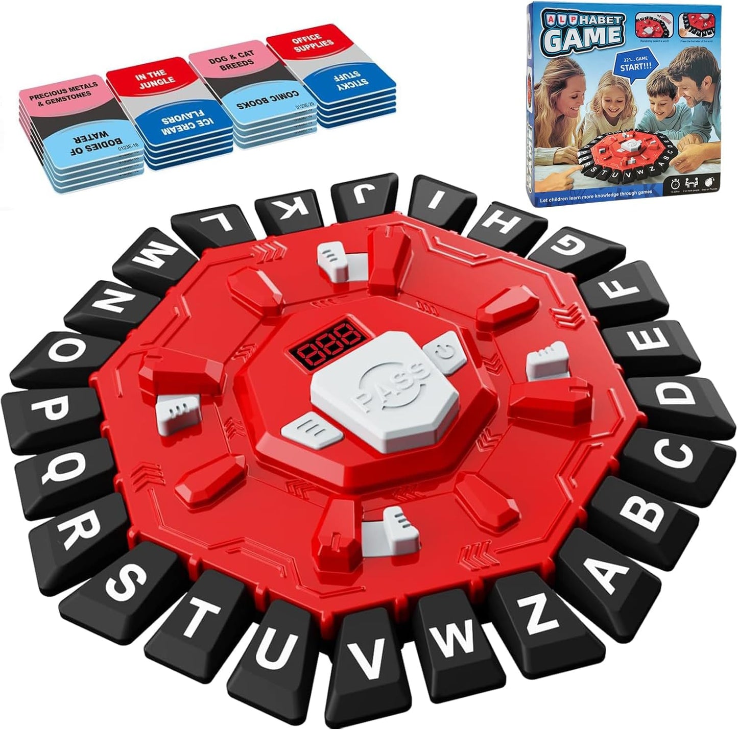 Word Game with LED Display, Alphabet Games, Fast-Paced Family Board Game for Learning Playing Game Gifts for Ages 3+ (Red)