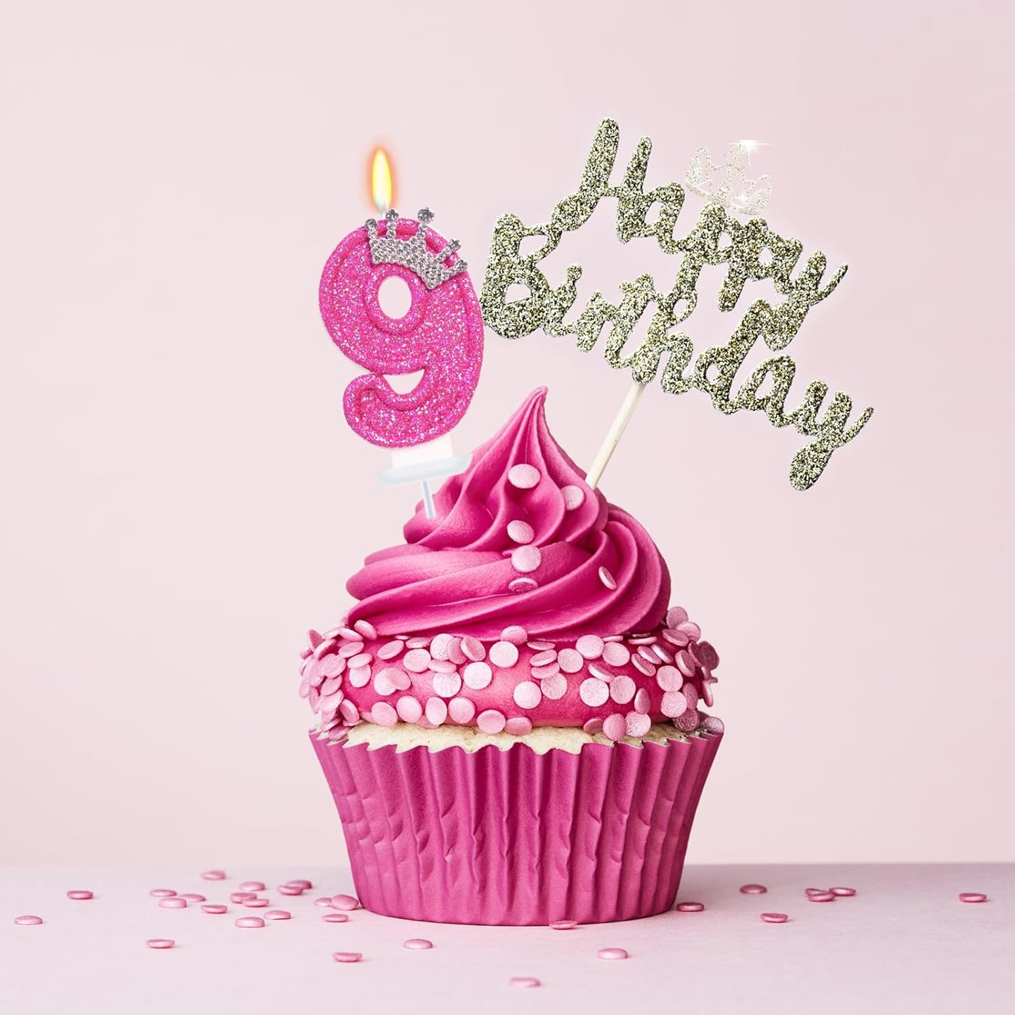 Birthday Candle for Cake, Crown Rose Number Cake Candles, 2.76 inch Number Happy Birthday Candle, Cake Topper Decoration for Birthday Party (Number 9)