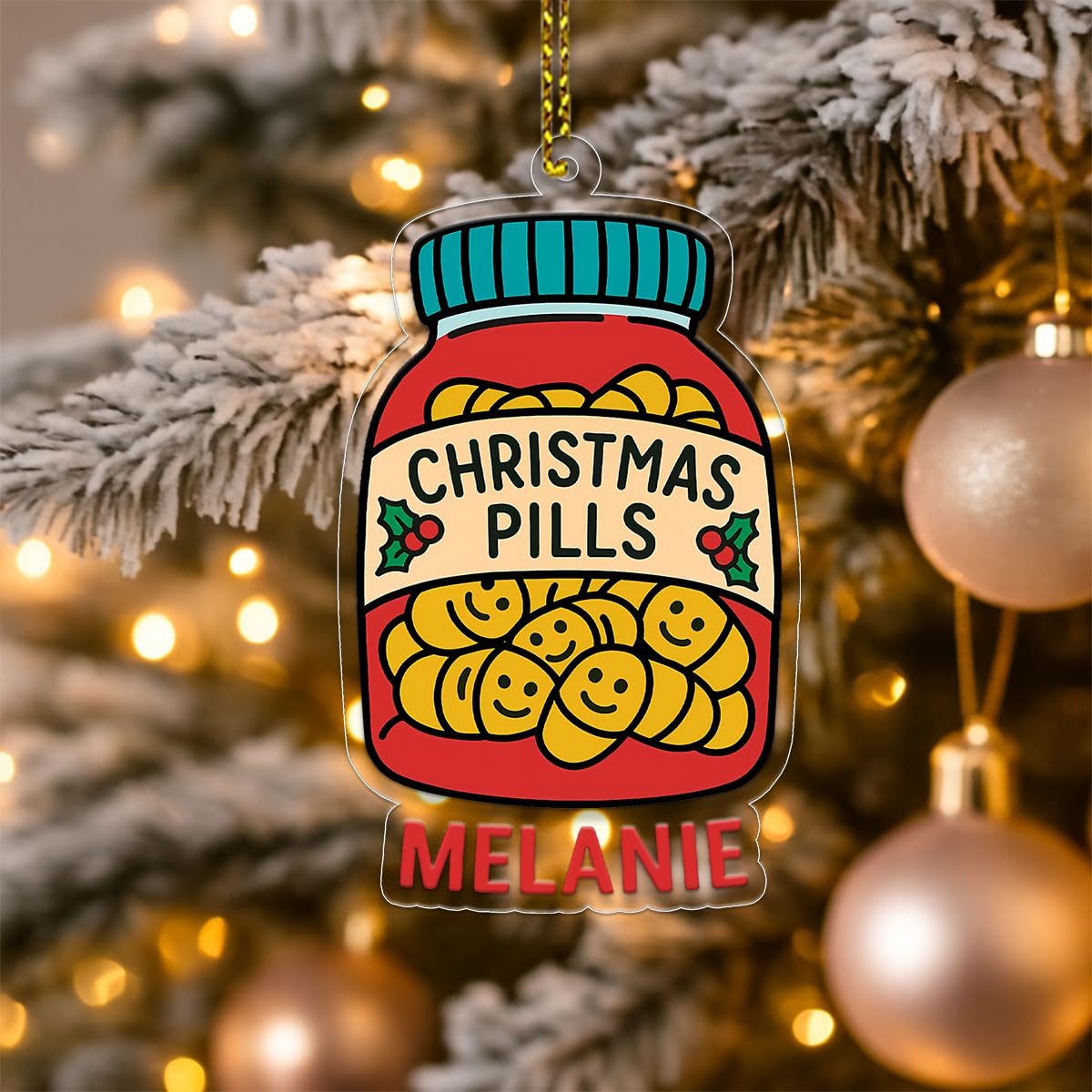 Personalized Happy Christmas Pill Ornament, Custom Funny Christmas Ornament, Humor Gag Gift, Medicine Decor Acrylic Ornament – Personalized Christmas Tree Decoration, Custom
