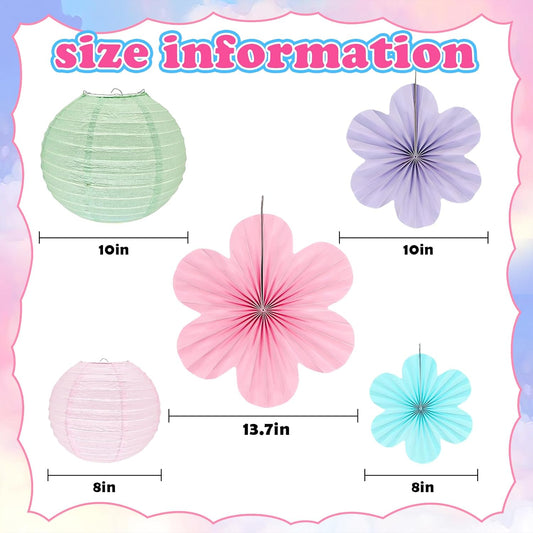 18Pcs Pastel Classroom Decor Kit, Pastel Paper Lanterns Paper Flowers Fans for Women Girls Spring Birthday Wall Baby Shower Wedding Party Rainbow Classroom Decorations