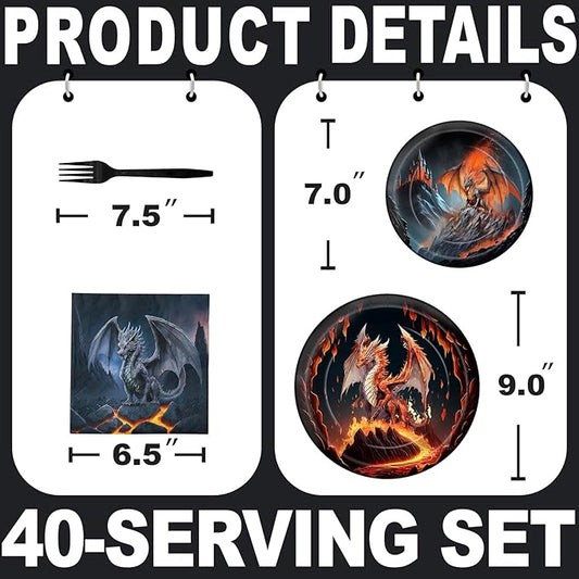 Dragon Party Decorations - Dragon Party Plates and Napkins for Kids Birthday Party, Serves 40 Guests
