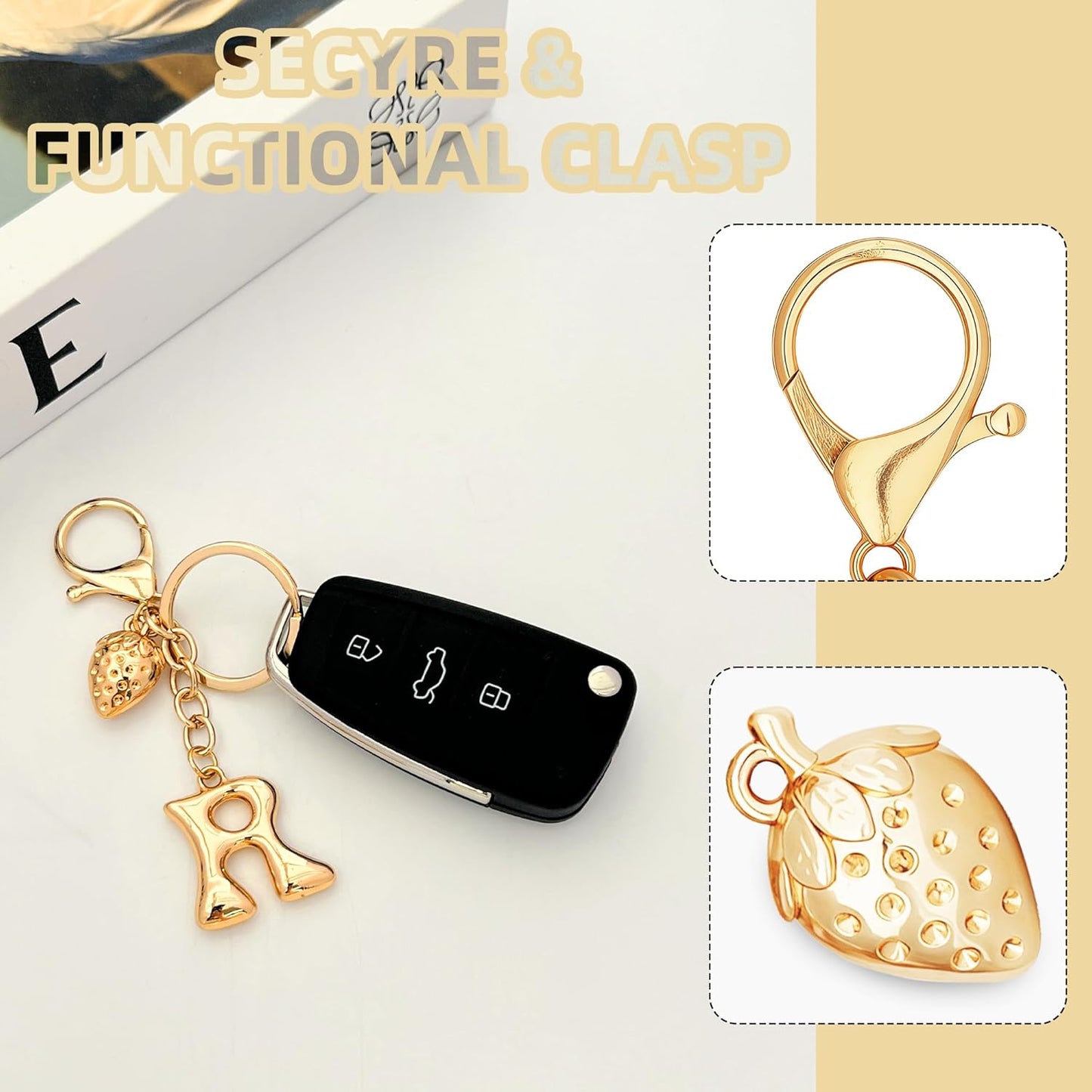 Gold Bubble Heart Initial Bag Charms for Handbags – Cute Initial Letter Keychain for Women, Purse Charms, Gold Gift