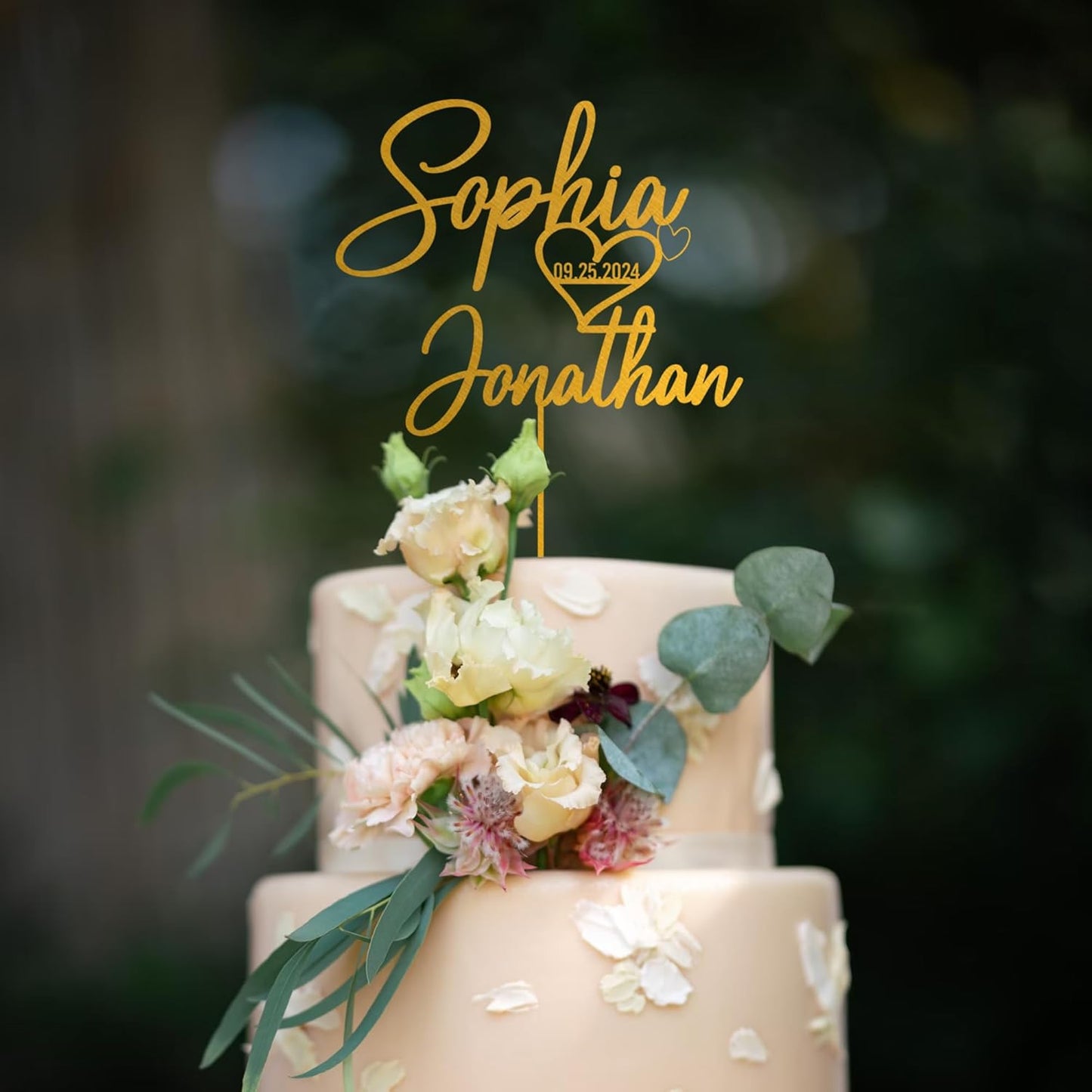 Noni Luxury Personalized Wedding Cake Topper with date and heart, Custom Couples Script Cake Topper for Weddings, Mr and Mrs Cake Toppers for Wedding, Custom Cake topper, Rustic Cake Topper