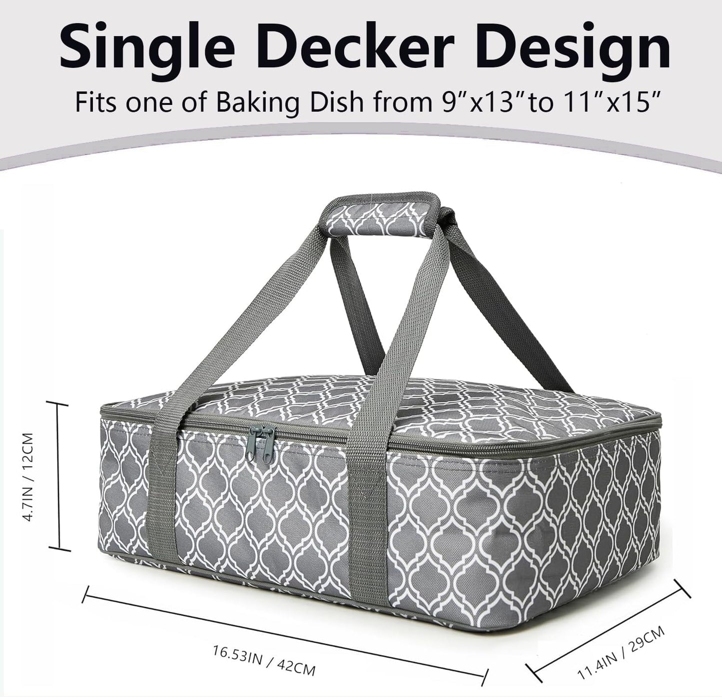 Insulated Casserole Carrier Bag - Portable Reusable Food Transport Tote Bag Fits 9x13" Lasagna Baking Dish Pan to Keep Food Hot/Cold for Gathering/Potluck Parties/Cookout/Camping/Offices-Silver Gray