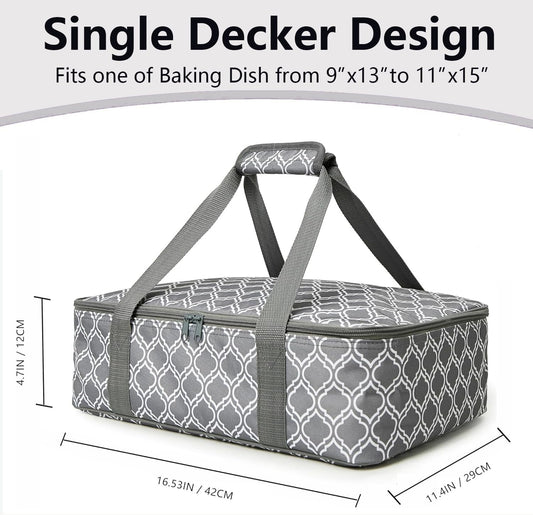Insulated Casserole Carrier Bag - Portable Reusable Food Transport Tote Bag Fits 9x13" Lasagna Baking Dish Pan to Keep Food Hot/Cold for Gathering/Potluck Parties/Cookout/Camping/Offices-Silver Gray