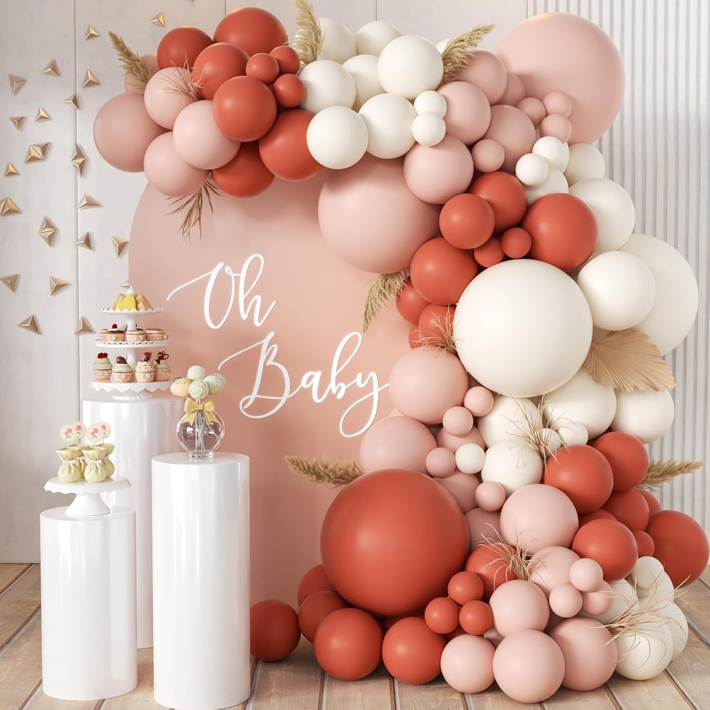 Orange Pink Blush White Balloon Garland Arch Kit, 155Pcs Latex Balloons Different Size 18 12 10 5 inch for Baby Shower Gender Neutral Orange Citrus Kids Birthday Party Backdrop Decorations