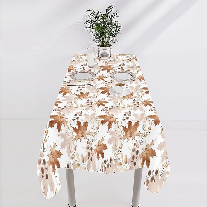 Thanksgiving Maple Leaves Tablecloth, Watercolor Autumn Harvest Fall Watercolor Blue Yellow Leaves Table Cover for Party Picnic Dinner Decor 60x90 Inch Rectangle