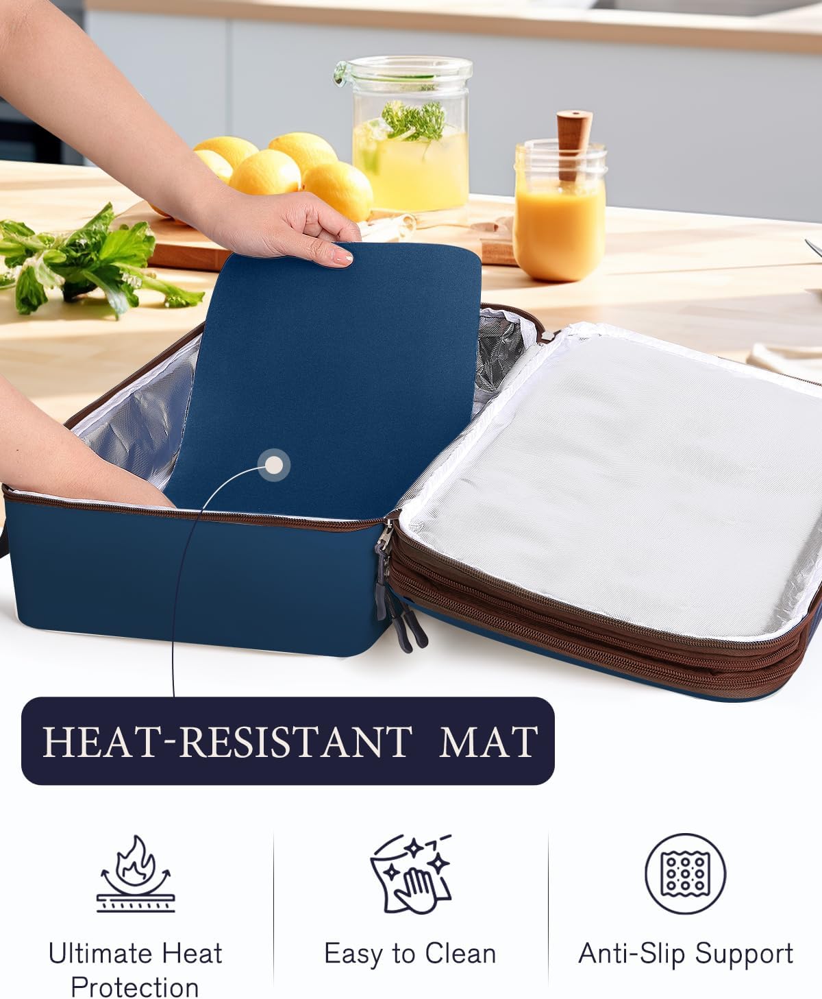 Insulated Casserole Carrier for Hot or Cold Food 9x13 - Double Deck Food Container Bag Warmer with Heat-Resistant Mat for Potluck Parties Picnic Cookouts Fits 9" x 13" Casserole or Baking Dish