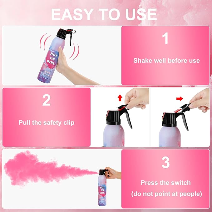 Large Gender Reveal Smoke Bombs 4 Packs, Pink Biodegradable Powder Spray for Baby Girl Reveal, Long-Lasting 10ft Smoke Effect, Unique Gender Reveal Ideas & Party Decorations