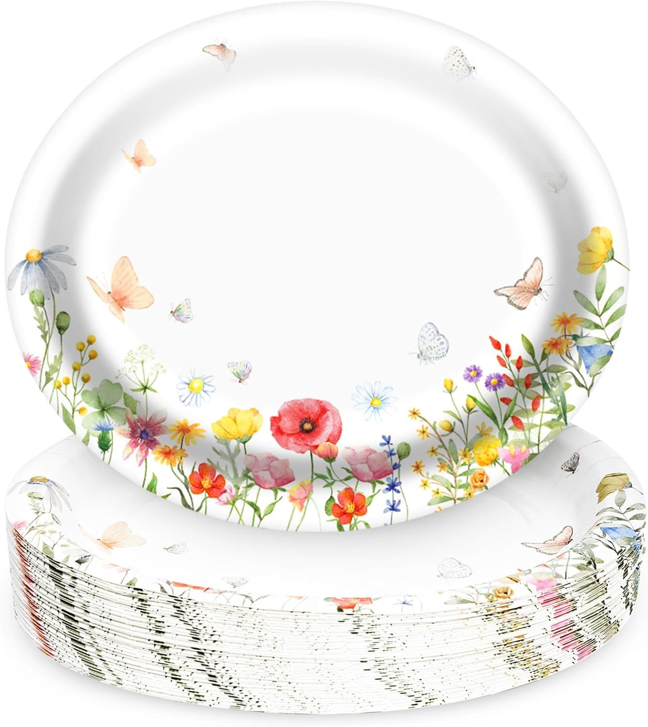 Floral Oval Paper Plates 10’’x 12’’, Large Disposable Heavy Duty Oval Paper Plates Dinner Size for Birthday Wedding Bridal Baby Shower Tea Party Supplies, 50 Guests