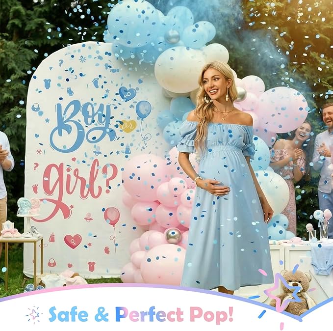 Gender Reveal Confetti Cannon - Biodegradable Powder & Confetti Poppers - Blue, 2 Pack - Baby Boy Gender Reveal Smoke Bombs - Powder Cannon Party Poppers Blue Party Supplies
