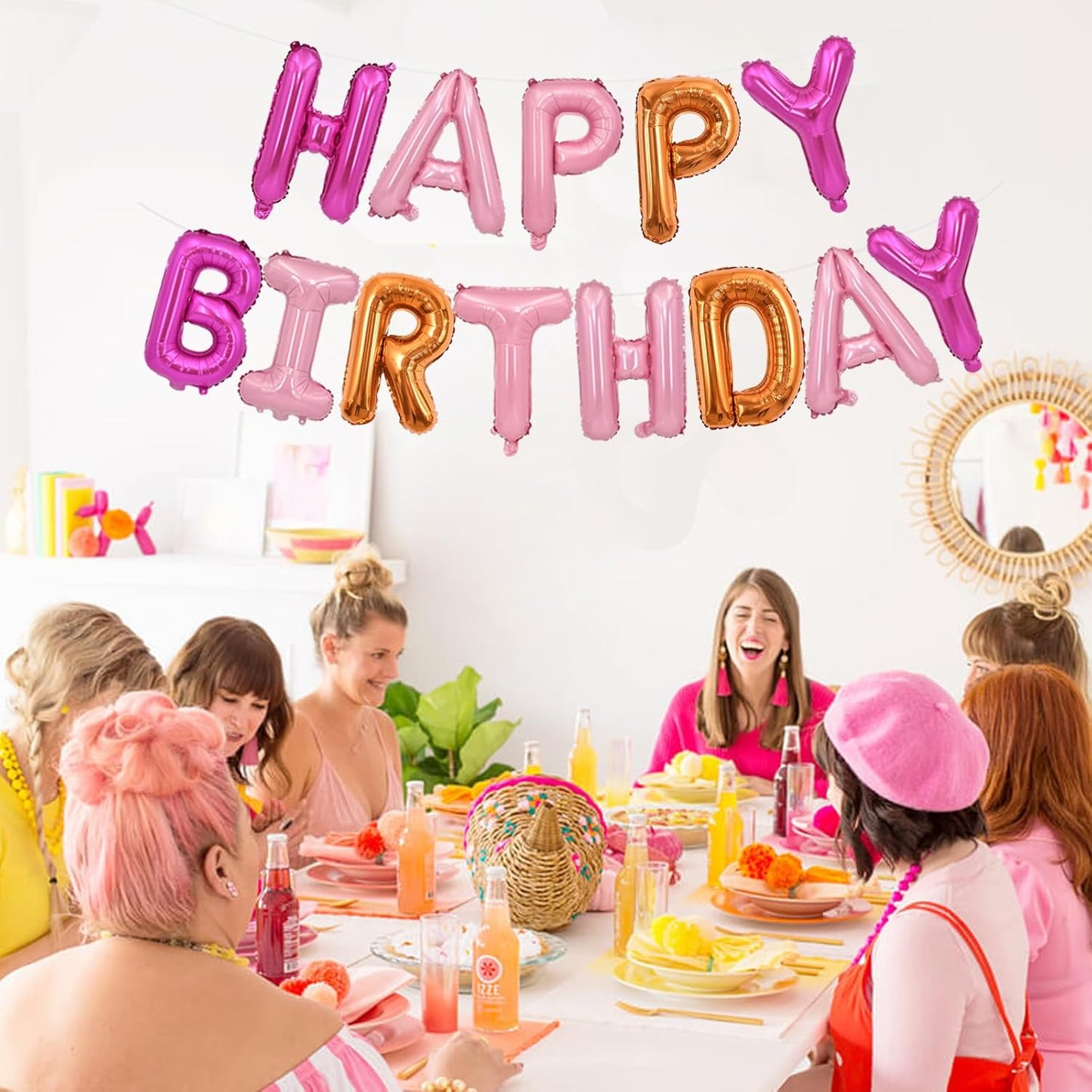 TONIFUL Happy Birthday Balloons Banner 16 Inch Mylar Foil Letters Birthday Sign Reusable for Girls Boys Kids & Adults Birthday Party Decorations Supplies（Hot Light Pink Orange）