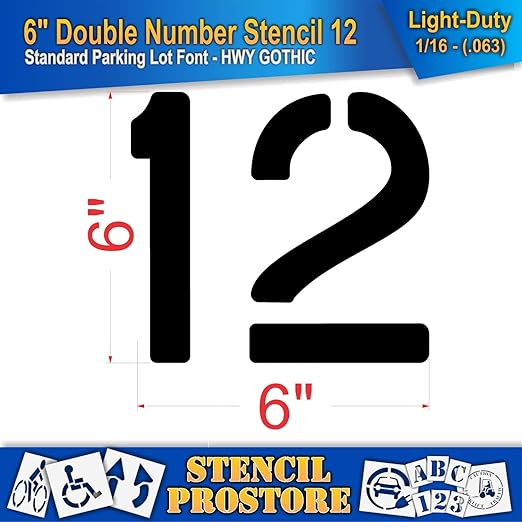 Pavement, Curb, and WheelStop Stencils - 6 inch Double Number Stencil - (12) - 6" x 6" x 1/16" (63 mil) - Light-Duty