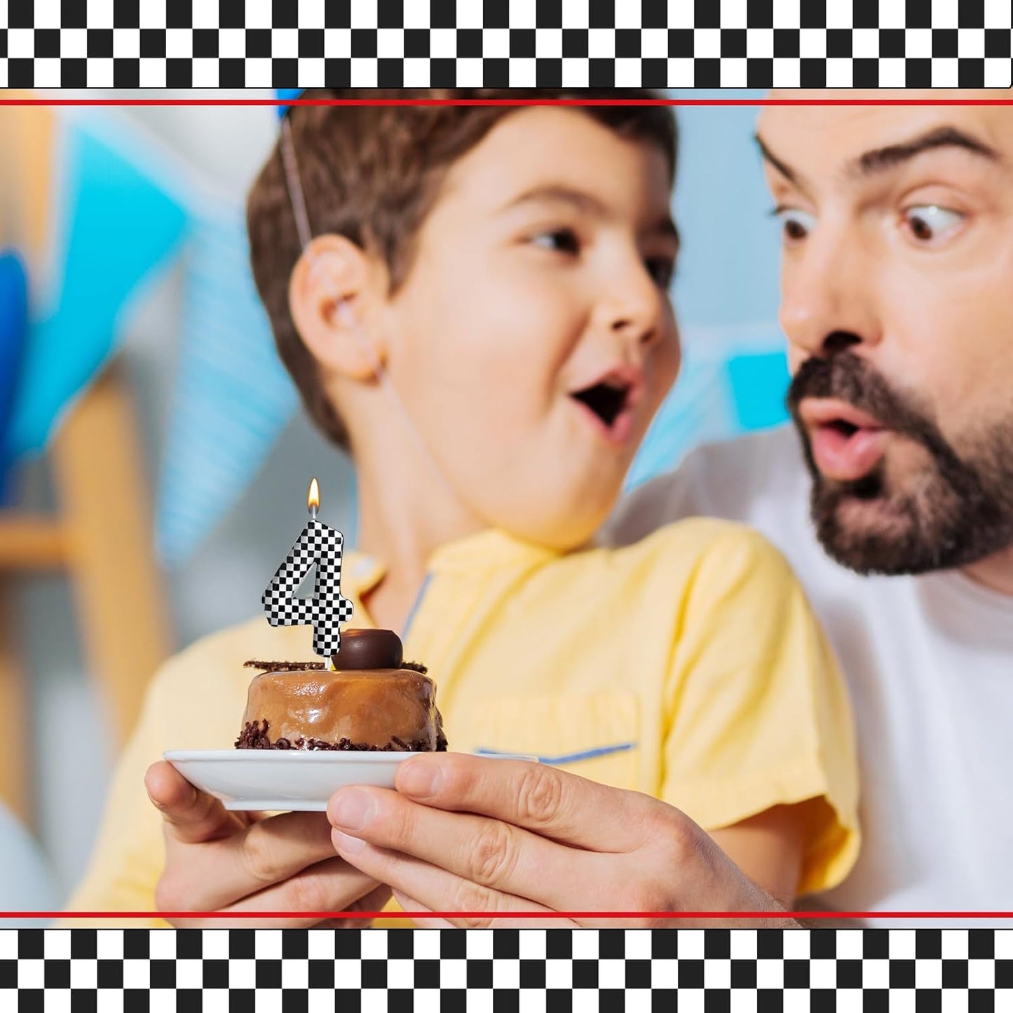 Racing Cars Themed Birthday Candle Number 4 Checkered Candle Birthday Party Decoration Cake Topper for Racing Car Party Decoration Theme Party Supplies (Number 4)