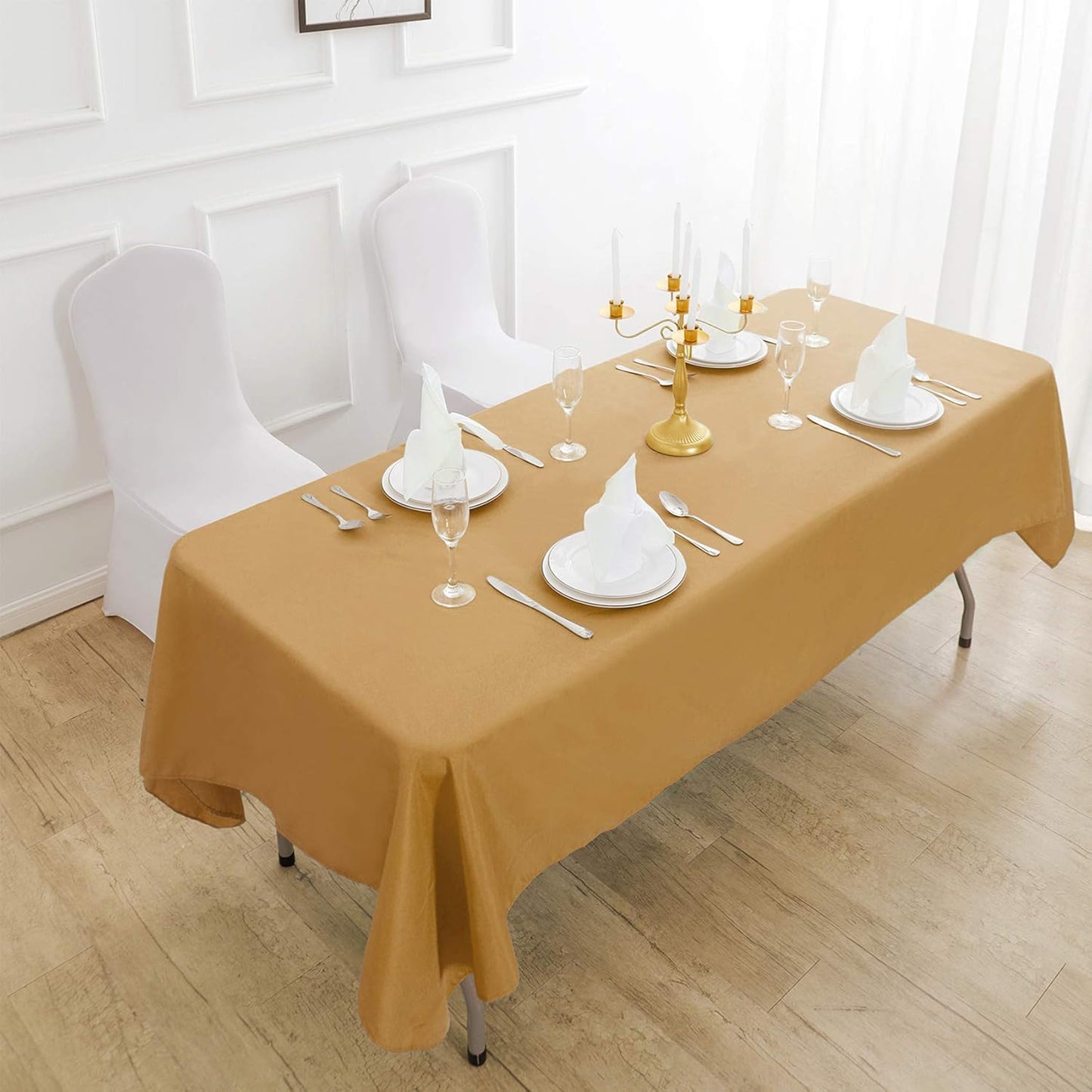 Cupuamon Rectangle Tablecloth 60x102 inch Washable Polyester Fabric Table Cloth for Wedding Party Dining Banquet Decoration（60x102, Gold）