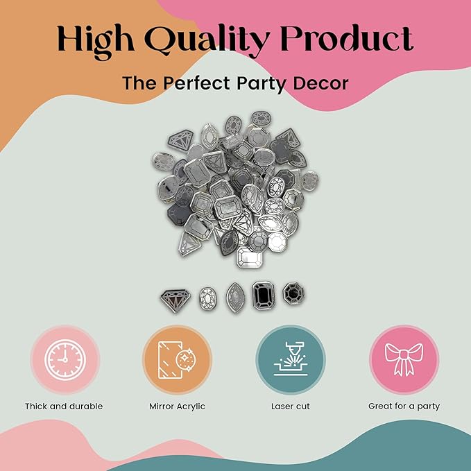 FashionJunkie4Life Gemstone Shaped Confetti | Mirror Acrylic Laser Cut Table Scatter | Brilliant Sparkling Jewel Party Decor