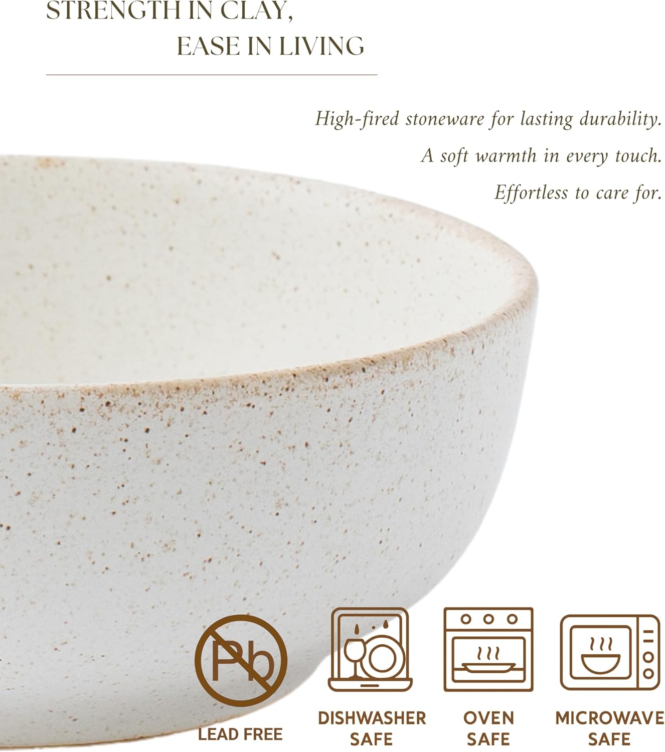 Stoneware Bowl Set of 4-25oz, 6.5" Ceramic Serving Bowls for Salad, Cereal, Soup & Fruit - Microwave & Dishwasher Safe - Rustic Minimalist Design - Oatmeal Cream - Ideal Gift