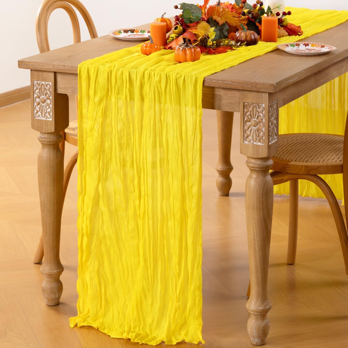 MLMC Yellow Table Runner 10ft Rustic Fall Cheesecloth Table Runner Gauze Cheese Cloth Centerpiece Decororations 35x120 Inches for Wedding Baby Shower Outdoor Picninc Decor