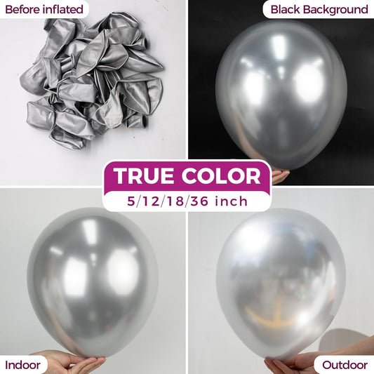 Bezente Metallic Silver Balloons Latex Balloons - 150 Pack 5 inch Chrome Silver Helium Balloons for Wedding Birthday Bridal Shower Graduation Anniversary Party Decorations