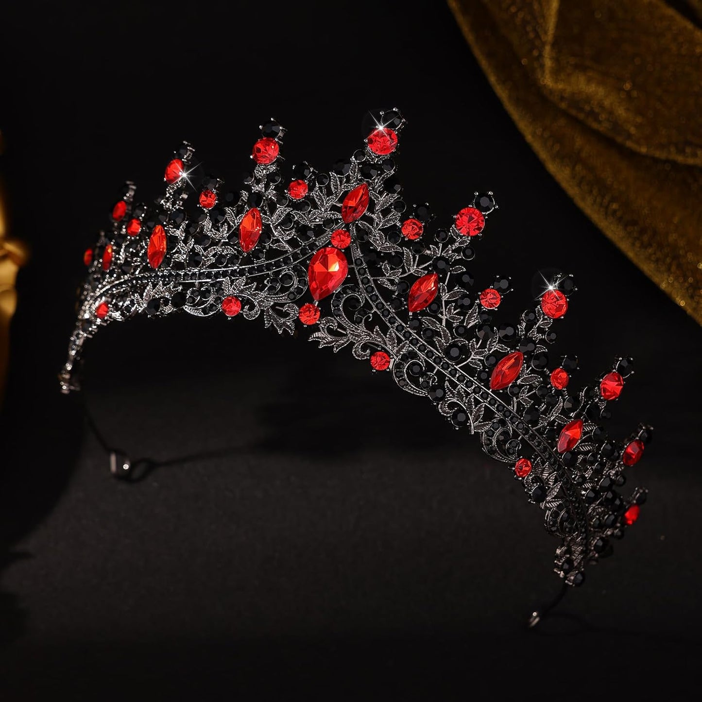 Black Red Tiara for Women Crystal Queen Crowns Rhinestone Princess Tiaras for Girl Wedding Headband for Bride Hair Accessories for Halloween Costume Birthday Party Prom Mother's Gifts