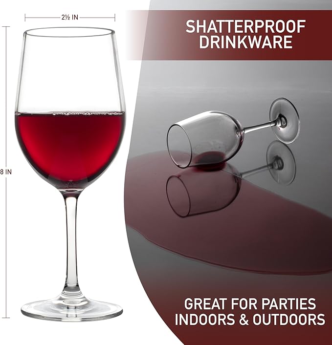 D'Eco Unbreakable Tritan Stemmed Wine Glasses, 12 oz (Set of 8) - Shatterproof, Crystal-Clear, BPA-Free Tumblers – Indoor & Outdoor Cups Great for Parties & Entertaining - Mothers Day Gift for Mom
