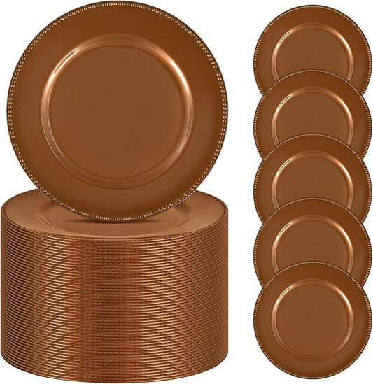 50 Pcs Brown Charger Plates Bulk, 13" Round Beaded Plate Chargers for Dinner Plates, Decorative Dinner Chargers Plastic Table Chargers for Wedding Holiday Party Baby Shower Event Decoration (Brown)