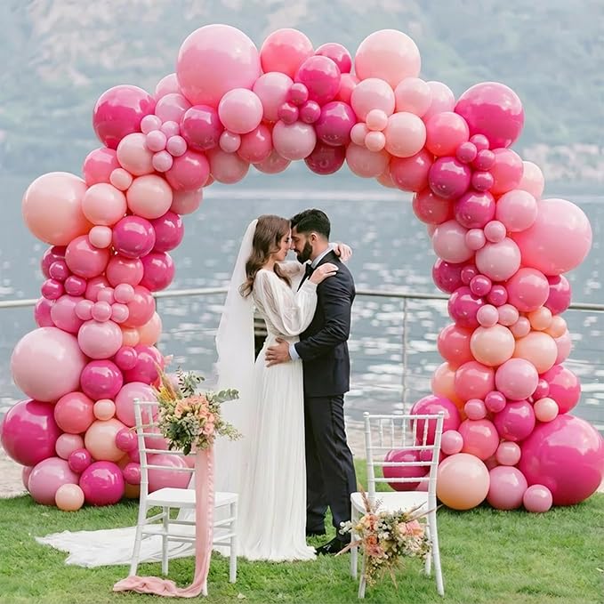 Pink Balloons Arch Kit,130pcs Hot Pink Balloon Garland,Different Sizes Light Latex Pink Balloons for Wedding,Bridal Shower,Birthday,Valentine's Day Party Decorations