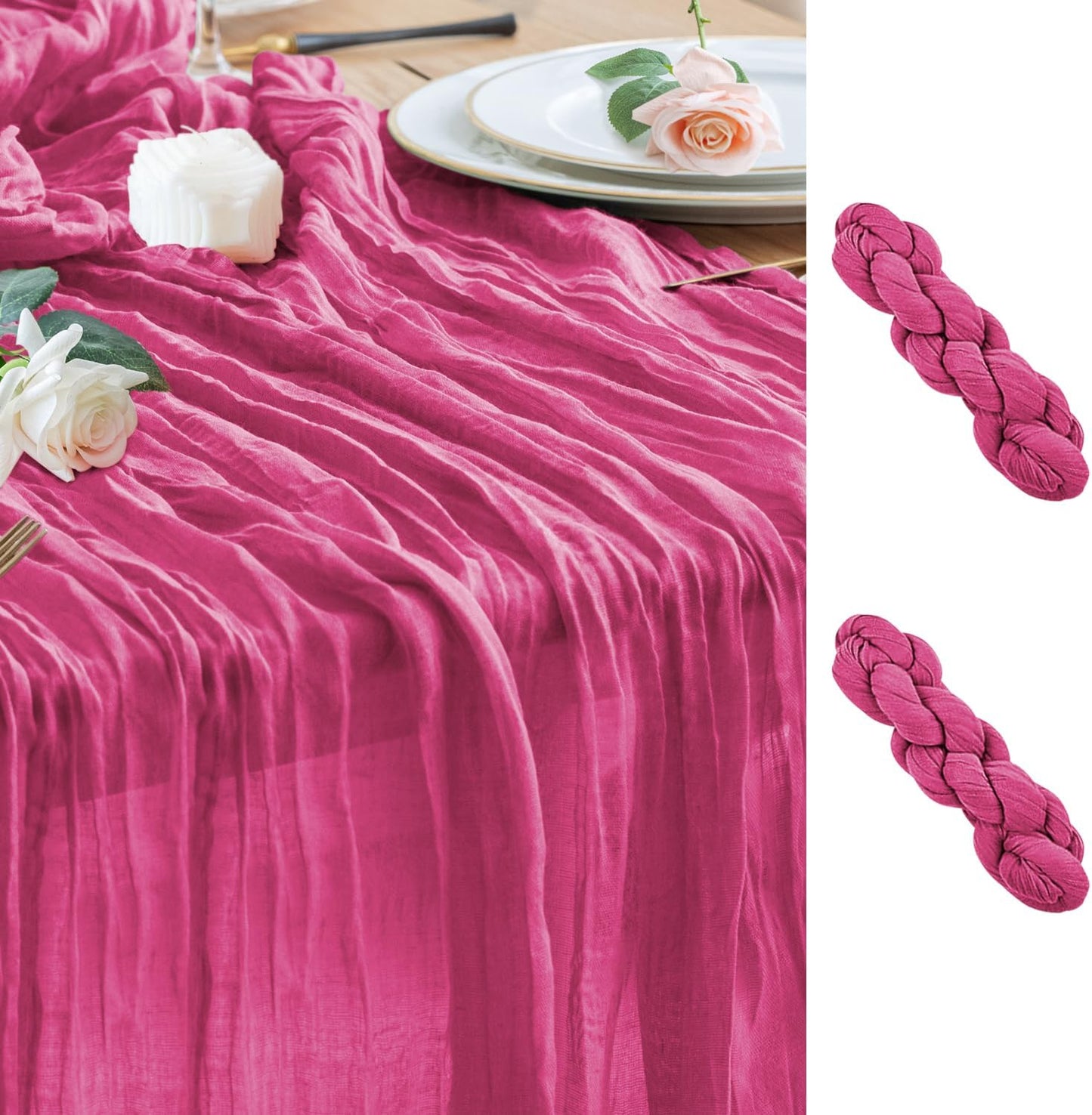 Wokceer Cheesecloth Table Runner 2Pack 10FT Deep Pink Boho Gauze Cheese Cloth Table Runner for Party Long Rustic Sheer Table Runners for Baby Bridal Shower Wedding Easter Table Decor