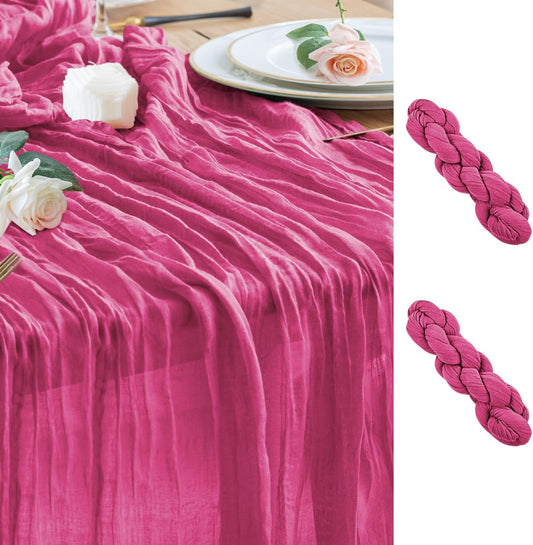 Wokceer Cheesecloth Table Runner 2Pack 10FT Deep Pink Boho Gauze Cheese Cloth Table Runner for Party Long Rustic Sheer Table Runners for Baby Bridal Shower Wedding Easter Table Decor