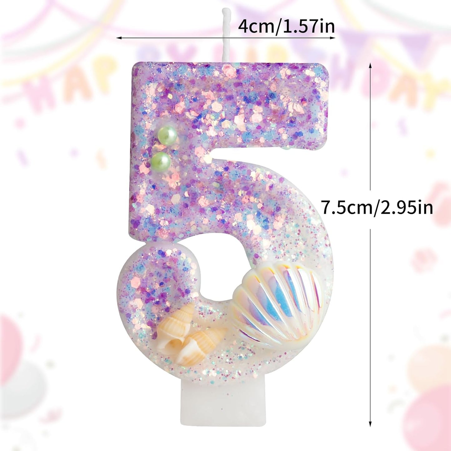 Pulper Mermaid Sequins Shell Birthday Candles, Mermaid Themed Birthday Cake Topper