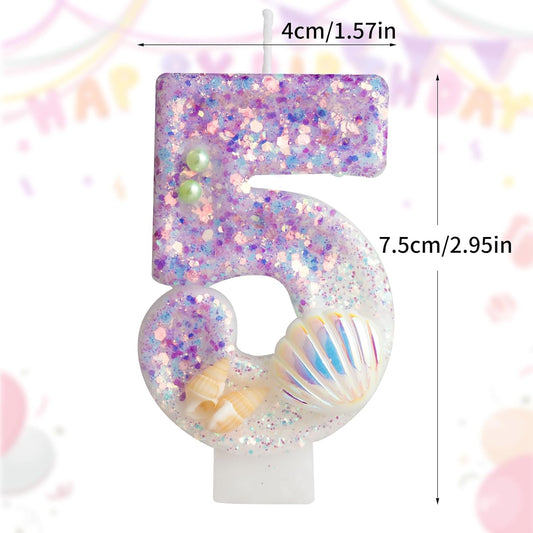 Pulper Mermaid Sequins Shell Birthday Candles, Mermaid Themed Birthday Cake Topper
