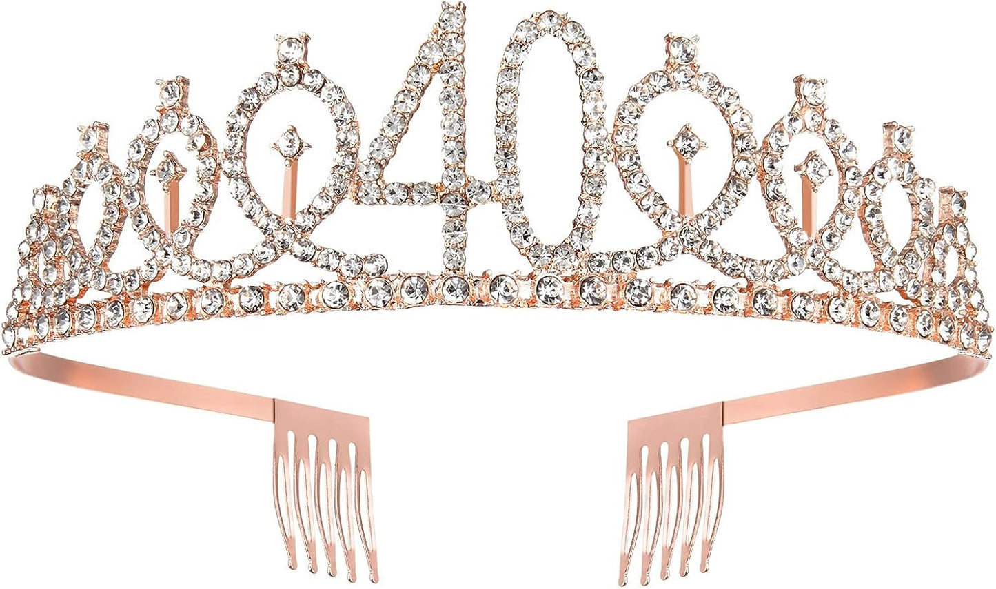 40th Birthday Sash and Tiara for Women - Rose Gold Crown & Fabulous Sash - Birthday Gifts for Party Favor Supplies