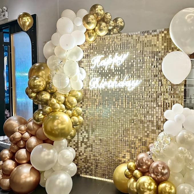 White and Gold Balloon Garland Arch Kit, 167Pcs Metallic Champagne Gold Pearl White Gold Confetti Balloons for Engagement Wedding Baptism Birthday Anniversary Party Decoration