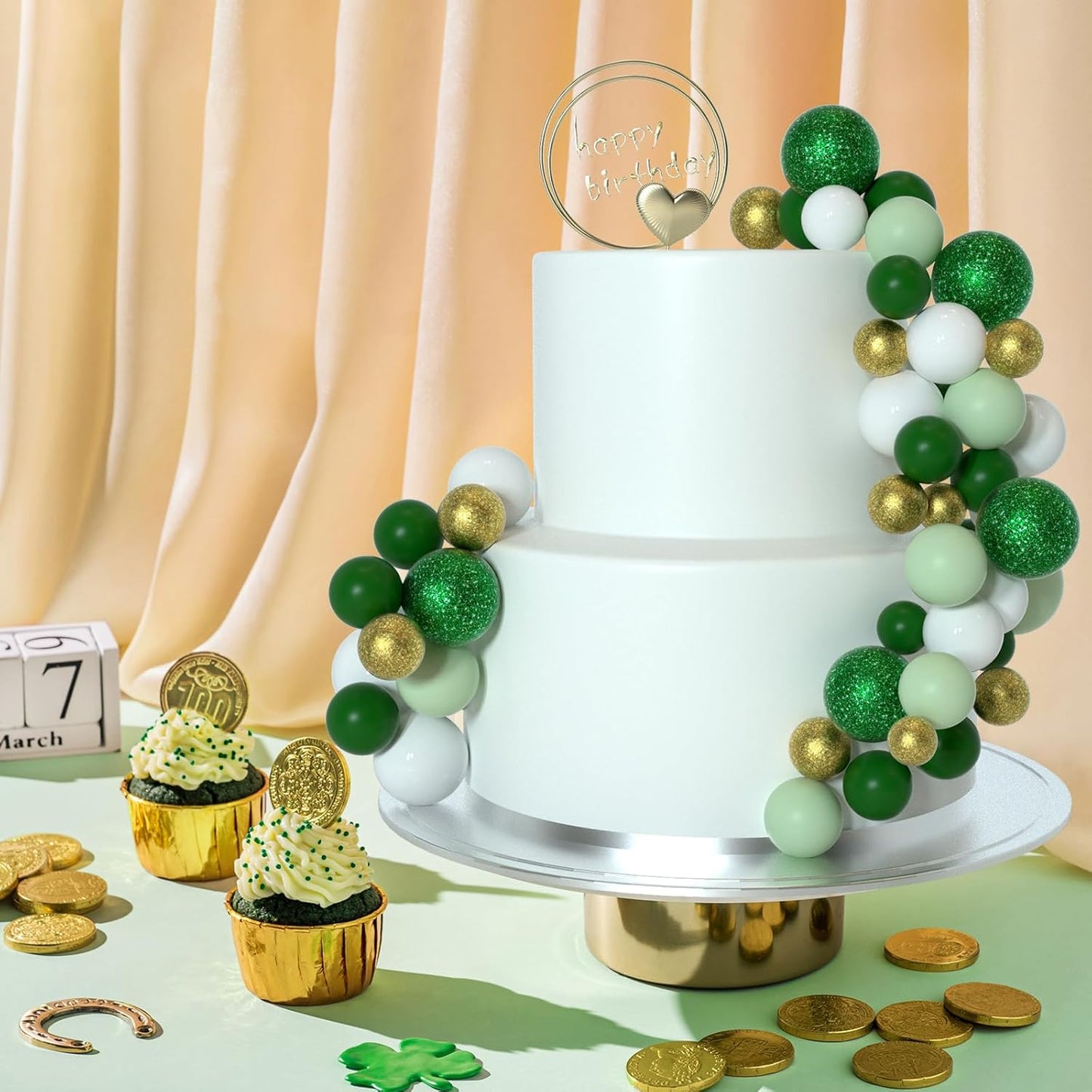ASTARON 50 Pcs Ball Cake Topper Sticks Mini Balloons for St Patrick's Cake Decorating Supplies Foam Balls Cake decorations for Christmas Baby Shower Birthday Cake Decorations (Green Series)