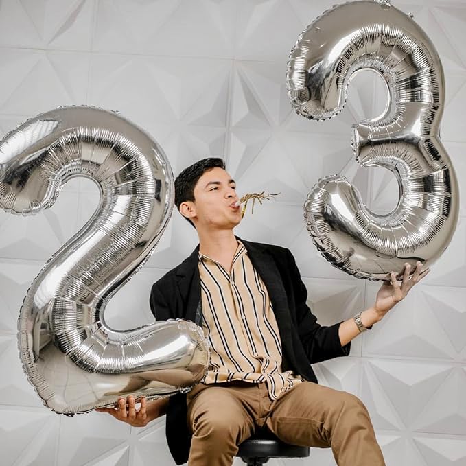 Silver 2 Balloon, Number Balloons 40 Inch, 2nd Balloon Number Birthday Decorations, Two Second Birthday Party Supplies, Number 2 Balloon