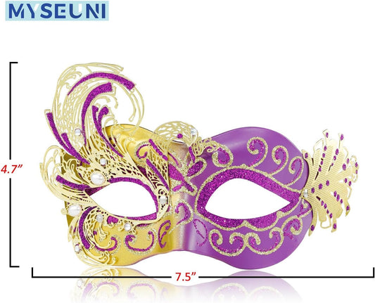 2025 New Purple Masquerade Mask for Women-Peacock Metal Filigree Venetian Mask- Butterfly Mascarade Mask for Women -Perfect for Mardi Gras, Halloween Parties, Costume Party, Carnivals, Wedding