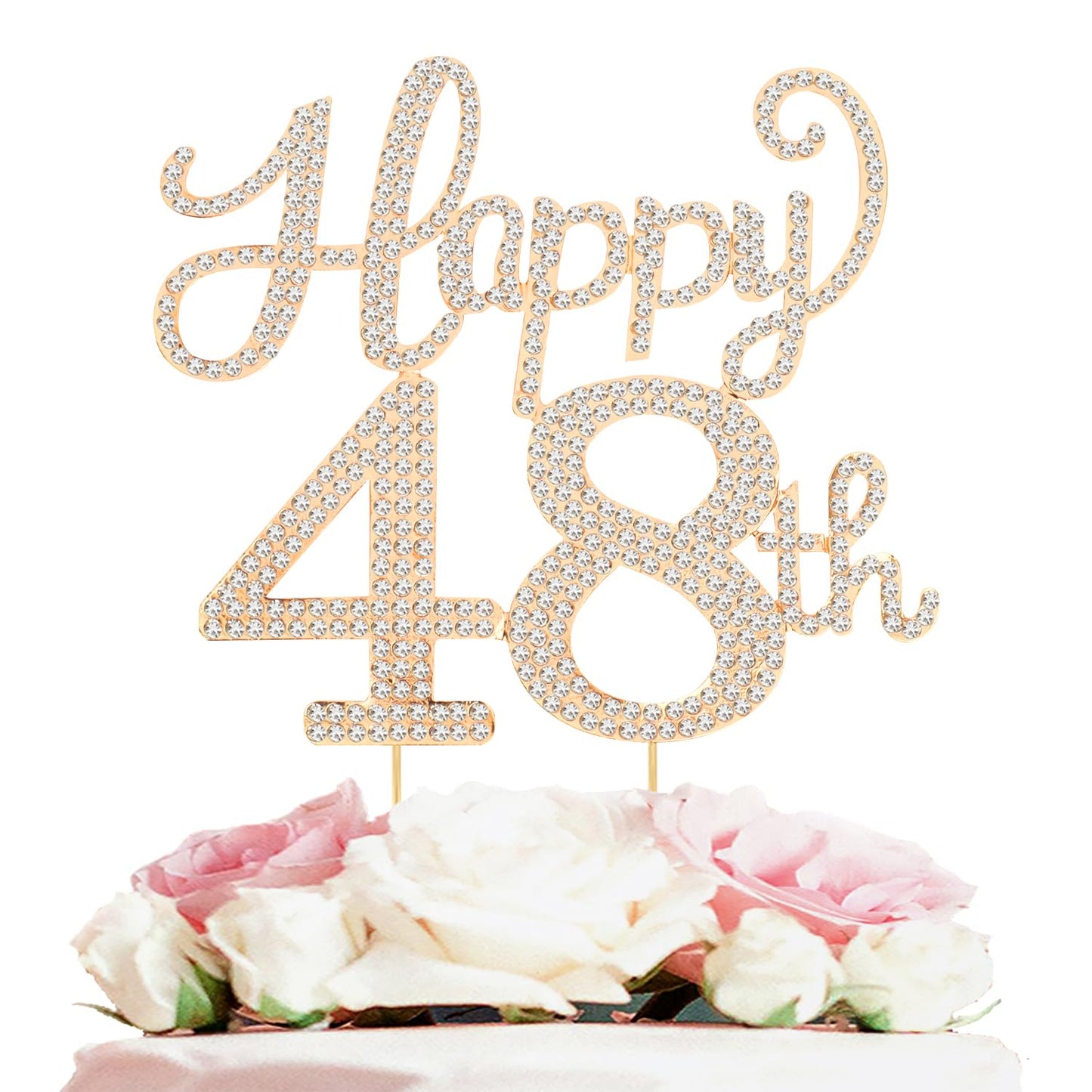 Happy 48th Birthday Decorations,48th Birthday Gold Rhinestone Cake Topper - Cheers to 48 Years Old Bday Party Metal Sparkly Cake Centerpieces Sign.