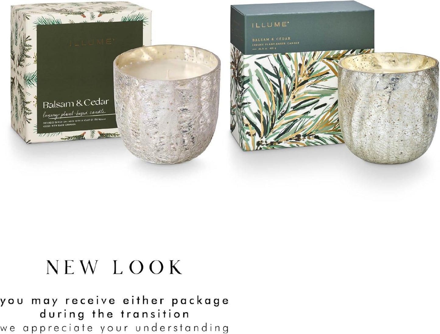ILLUME Large Boxed Crackle Glass Candle, Balsam & Cedar