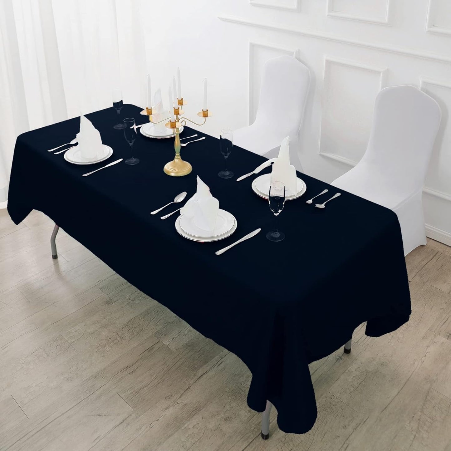 Fokitut 2 Pack Waterproof Rectangle Tablecloth, 90x132 Inch,Stain Resistant and Wrinkle Polyester Table Cloth, Fabric Table Cover for Kitchen Dining, Wedding, Party, Holiday Dinner-Navy
