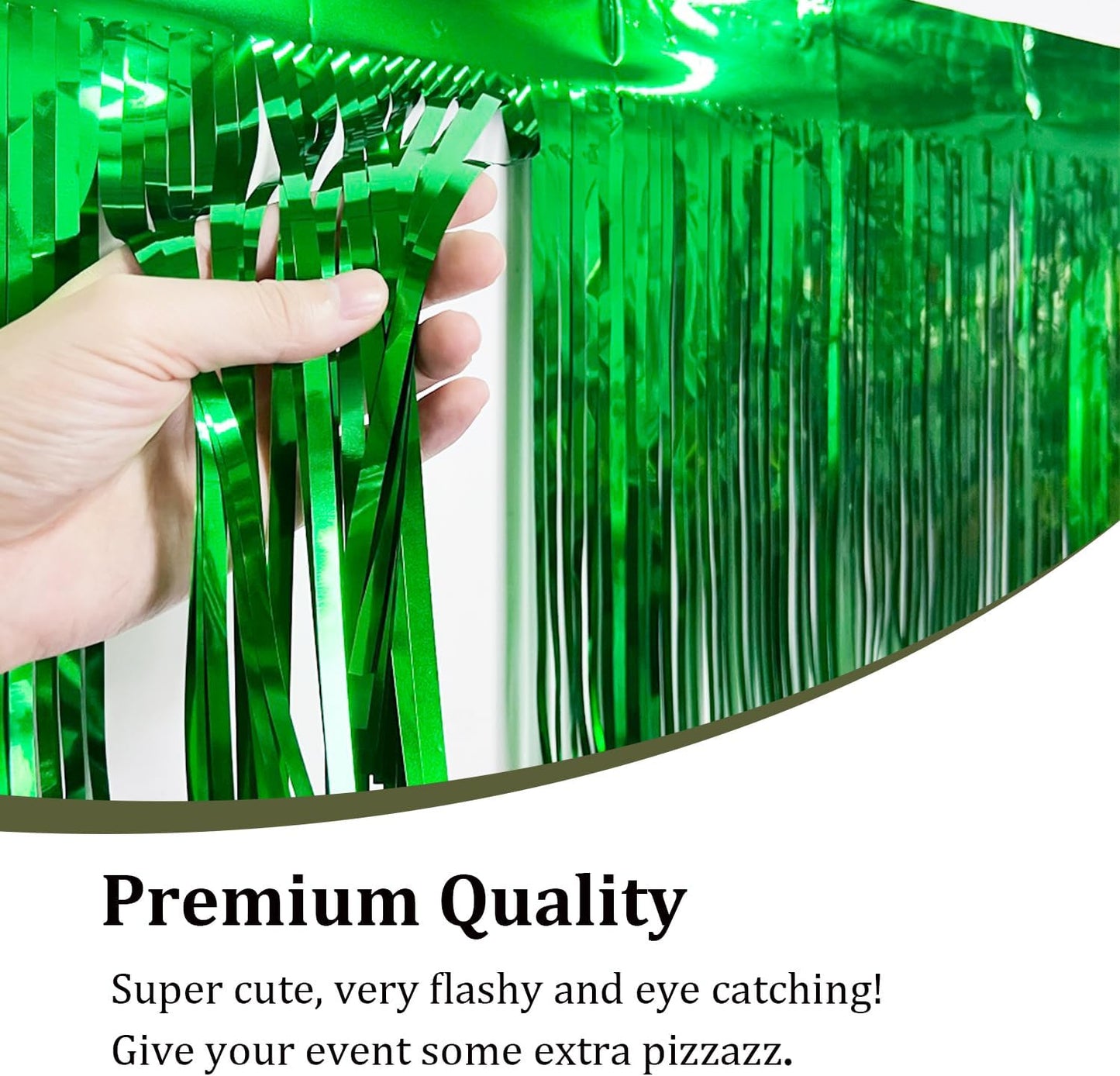 Set of 2 Metallic Foil Fringe Table Skirt 29x108 Inch Tinsel Disposable Skirting for Parade Floats Trailer, Mardi Gras Party, Birthday, Baby Shower, Wedding (Green)