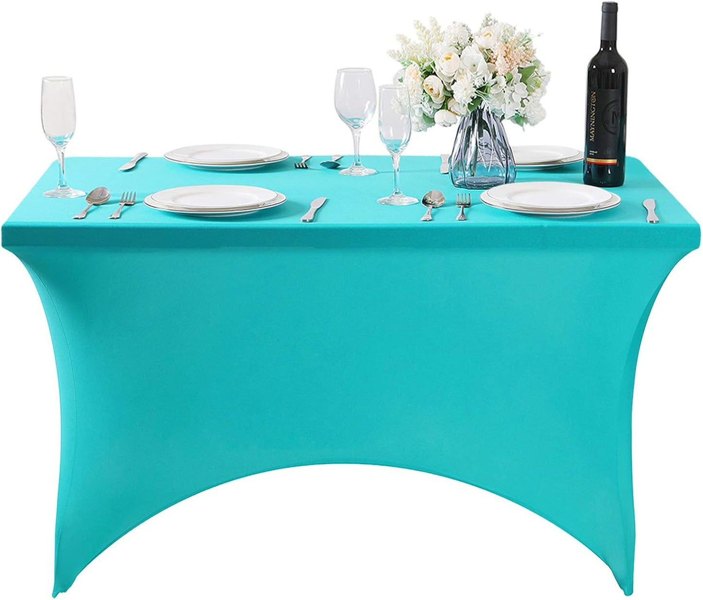 SuperO Waterproof Spandex Table Cover for 4FT Table Universal Fitted Stretch Tablecloth for Party, Banquet, Wedding and Events-Turquoise