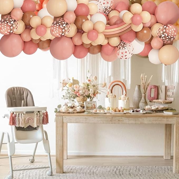 Amandir 154 Pcs Boho Balloon Arch Garland Kit, Retro Dusty Rose Pink Blush Brown Nude Balloons for Boho Theme Birthday Baby Shower Wedding Party Decorations Supplies